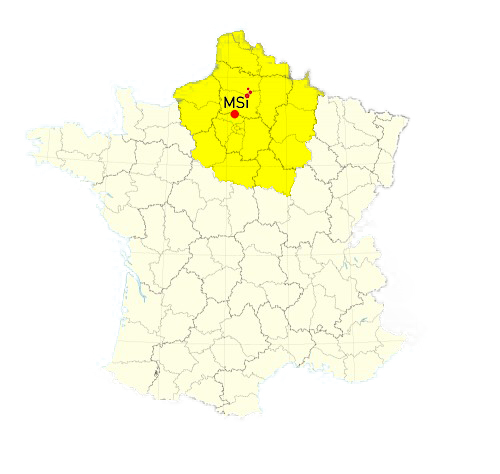 Carte de France montrant l'implantation de la société MSI et sa zone d'intervention